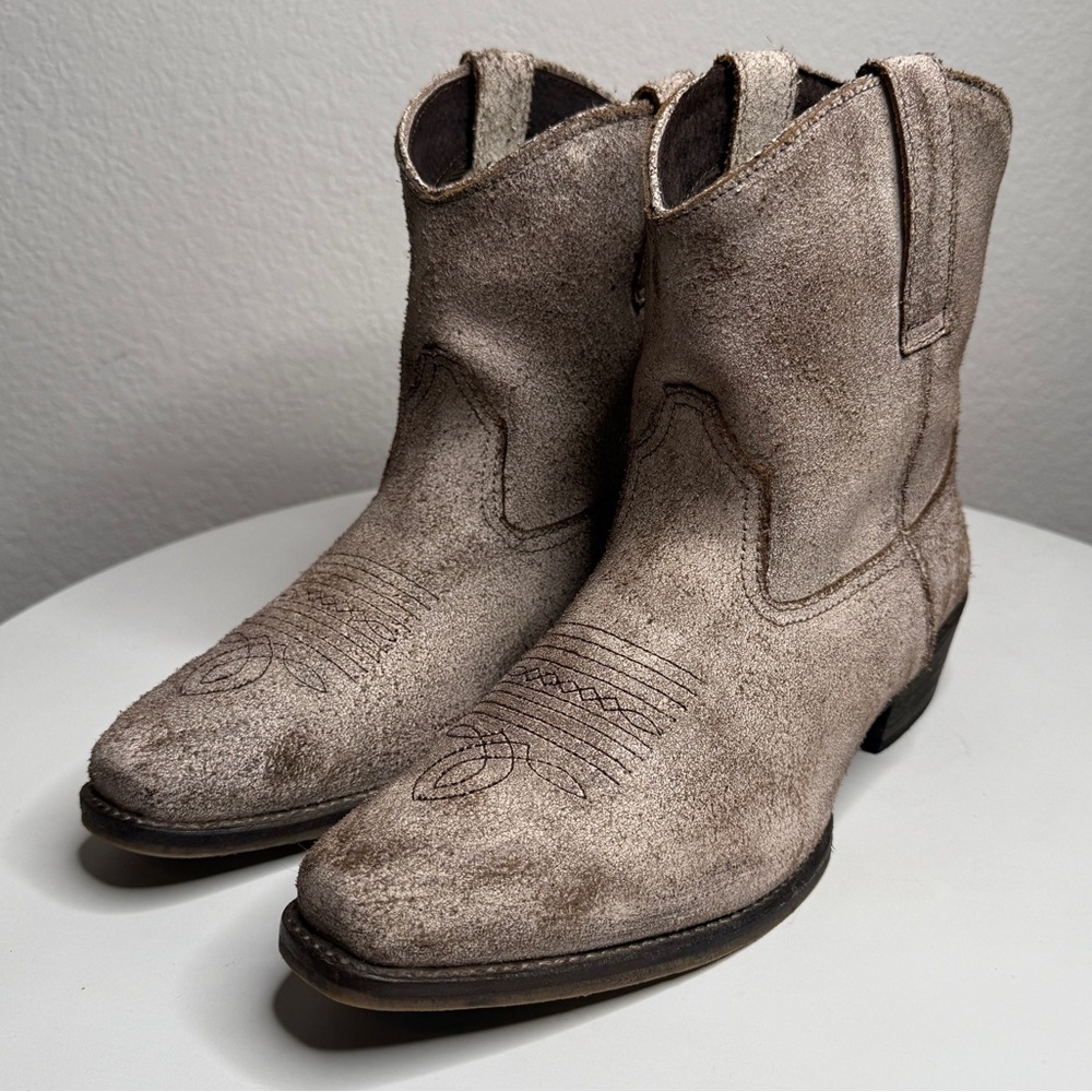 Roper Dusty Cream Distressed Leather Western Short Cowboy Boots Size 8.5